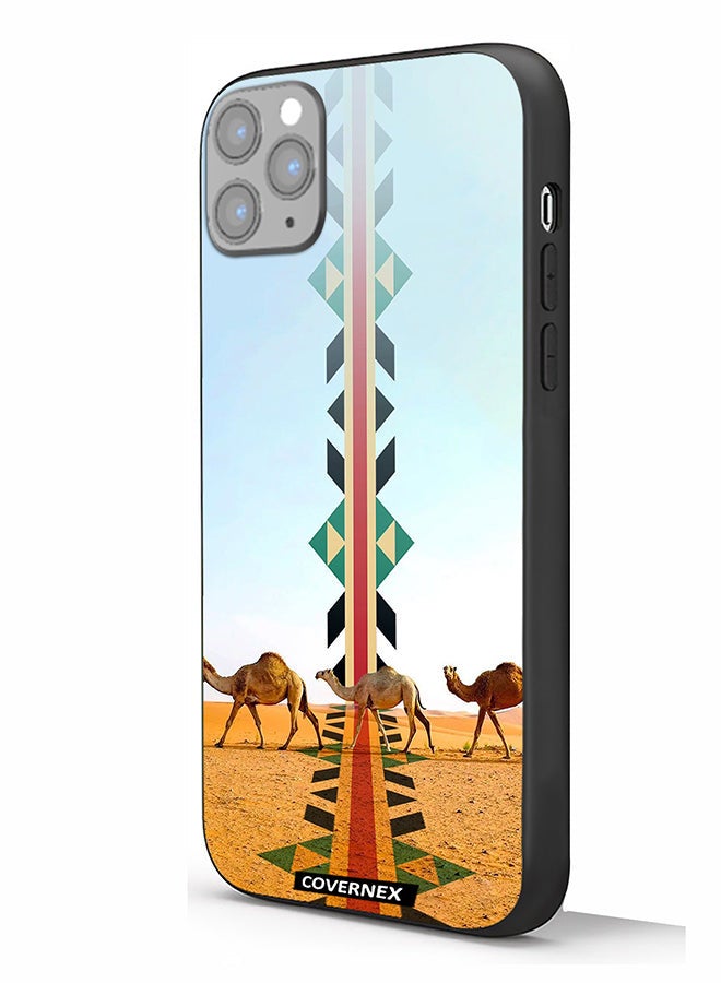 Covernex Apple iPhone 11 Pro Max Protective Case Cover Printed Featuring Camel Silhouette with Vertical Sadu Pattern - Image 1