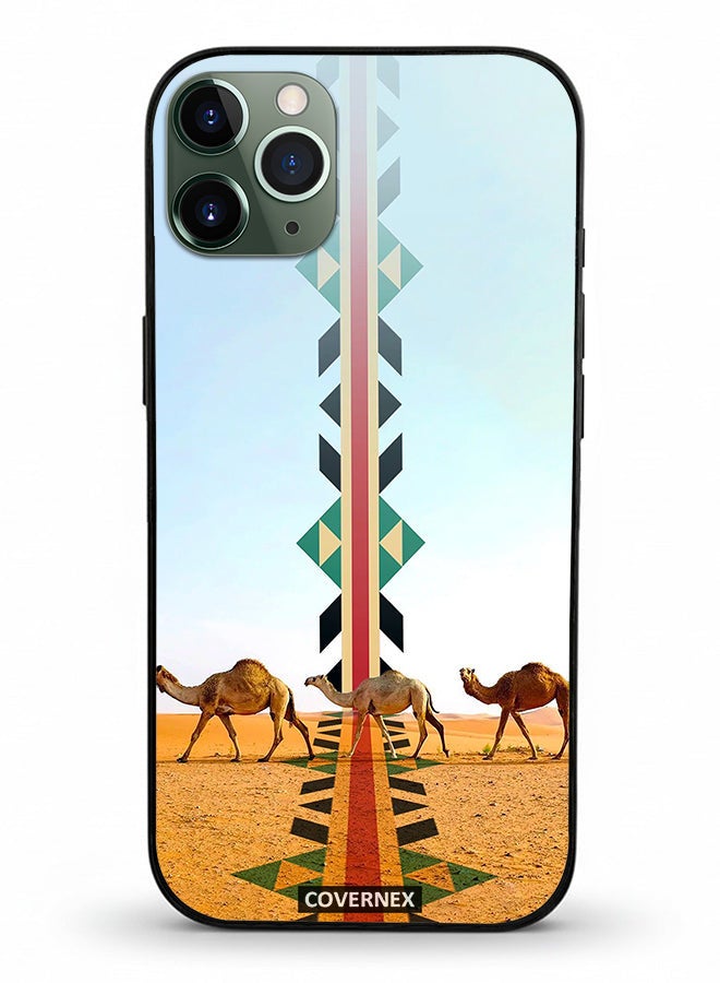Covernex Apple iPhone 11 Pro Max Protective Case Cover Printed Featuring Camel Silhouette with Vertical Sadu Pattern - Image 2