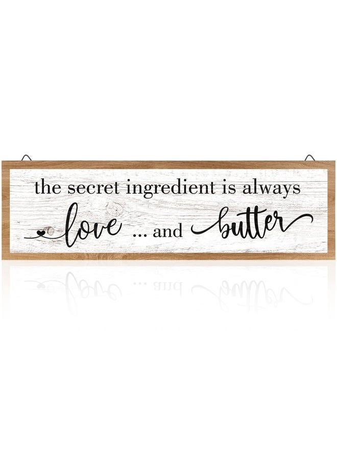 Jetec The Secret Ingredient Is Always Love and Butter Sign Funny Wood Kitchen Sign Funny Farmhouse Wall Decor Rustic Kitchen Wall Decoration, 15.7 x 4.7 Inch(Light Brown) - Image 1