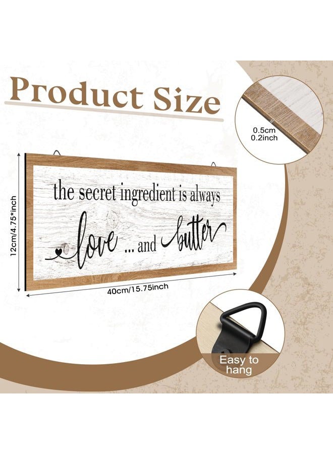 Jetec The Secret Ingredient Is Always Love and Butter Sign Funny Wood Kitchen Sign Funny Farmhouse Wall Decor Rustic Kitchen Wall Decoration, 15.7 x 4.7 Inch(Light Brown) - Image 2