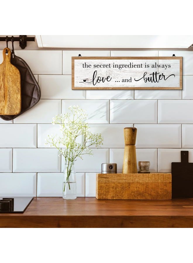 Jetec The Secret Ingredient Is Always Love and Butter Sign Funny Wood Kitchen Sign Funny Farmhouse Wall Decor Rustic Kitchen Wall Decoration, 15.7 x 4.7 Inch(Light Brown) - Image 4
