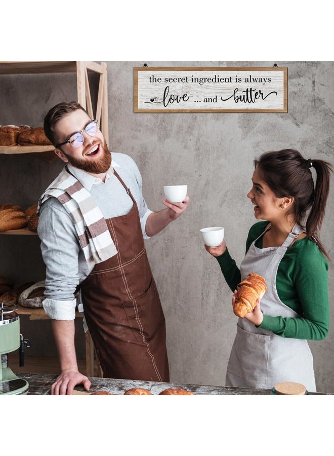 Jetec The Secret Ingredient Is Always Love and Butter Sign Funny Wood Kitchen Sign Funny Farmhouse Wall Decor Rustic Kitchen Wall Decoration, 15.7 x 4.7 Inch(Light Brown) - Image 3