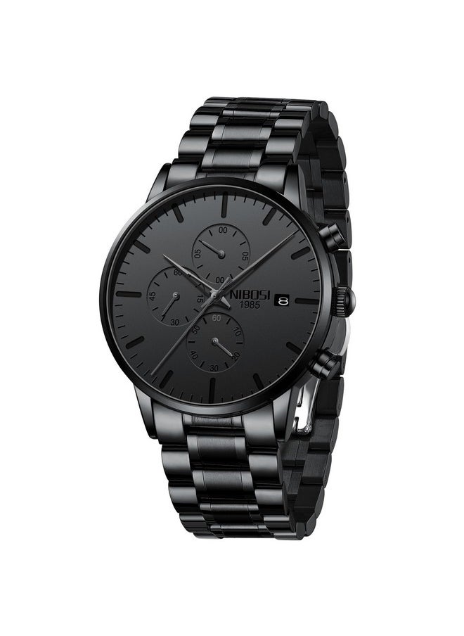 NIBOSI - NIBOSI Men's Watches Analog Minimalist Black Dial Watches for Men Business Chronograph Casual Watches with Stainless Steel Strap Date - Image 1
