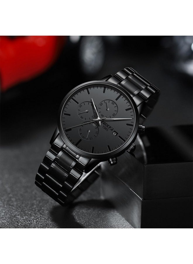 NIBOSI - NIBOSI Men's Watches Analog Minimalist Black Dial Watches for Men Business Chronograph Casual Watches with Stainless Steel Strap Date - Image 1