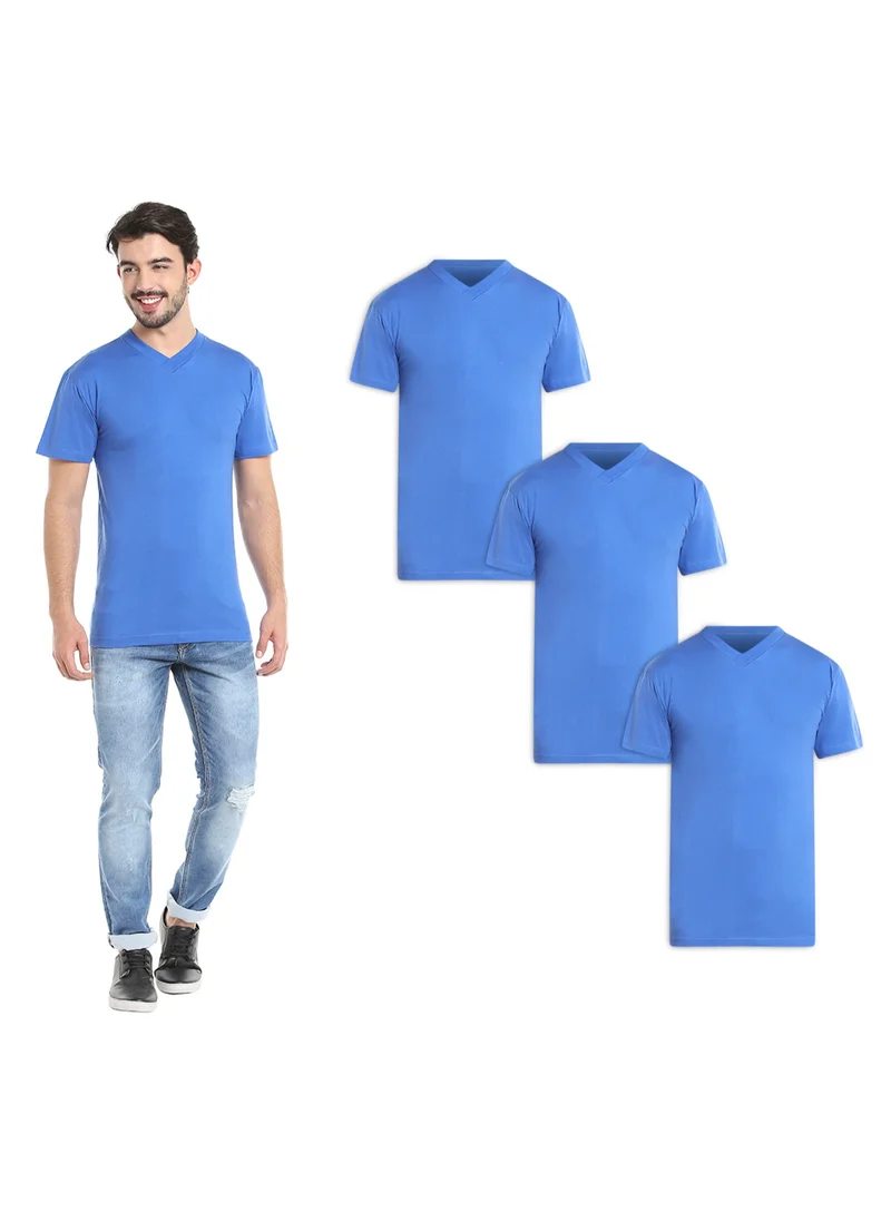 BYC MEN'S V-NECK COTTON T-SHIRT (PACK OF 3) - BLUE