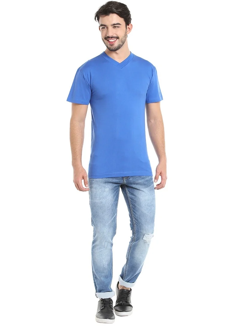BYC MEN'S V-NECK COTTON T-SHIRT (PACK OF 3) - BLUE