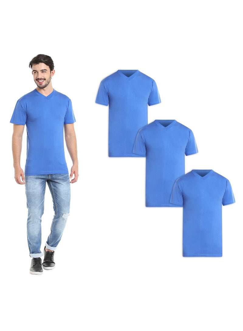 BYC MEN'S V-NECK COTTON T-SHIRT (PACK OF 3) - BLUE - Image 3