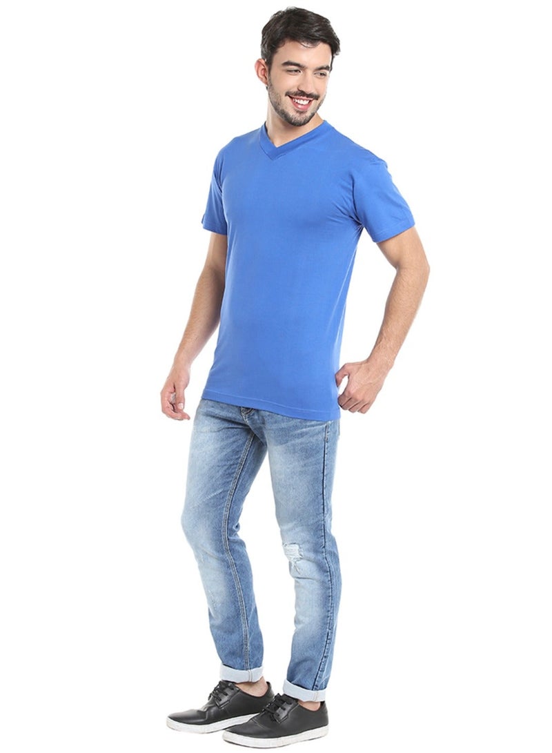 BYC MEN'S V-NECK COTTON T-SHIRT (PACK OF 3) - BLUE - Image 4