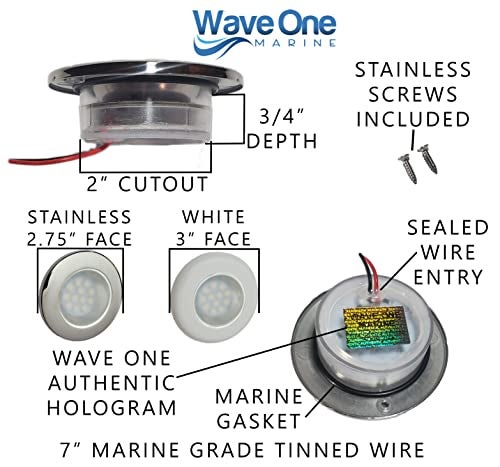 Wave One Marine Flush Mount 2.75" RGBW Internal Driver LED Courtesy Boat Light | RV Accent | Interior Exterior Deck Transom Cockpit T Top | Waterproof IP67 (Stainless Bezel) - Image 4