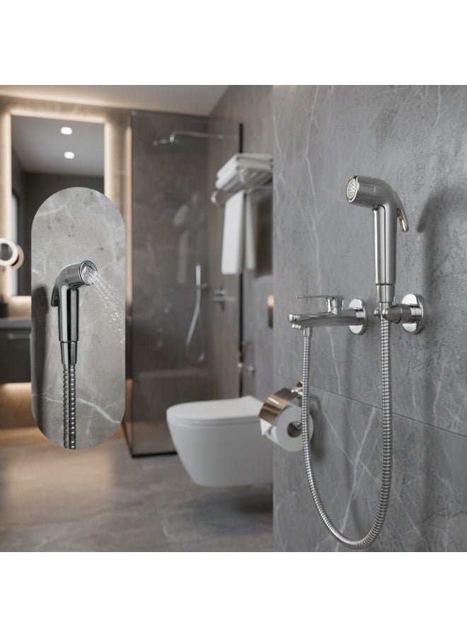 Bold Argento Bidet Shattaf – ABS Plastic Handheld Adjustable Bidet sprayer – Chrome Finish – Muslim Bidet with Hot & Cold Water Control – G1/2 Connector – Low Water Pressure Compatible – Silver - Image 2