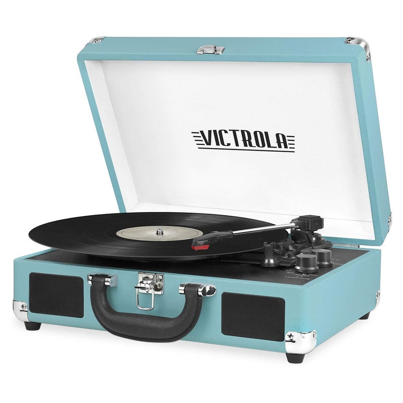 Victrola Vintage 3-Speed Bluetooth Portable Suitcase Record Player with Built-in Speakers | Upgraded Turntable Audio Sound|Aqua Turquoise, Model Number: VSC-550BT-TU - Image 1