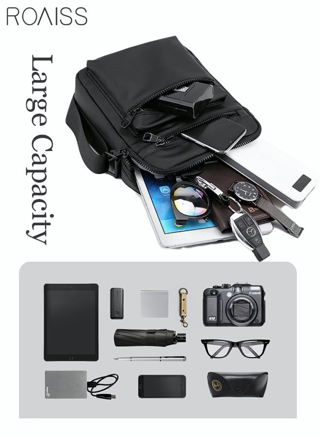 رويس حقيبة أكسفورد كروس بودي/كتف مقاومة للتآكل بتصميم بسيط مع حزام قابل للتعديل ومقبض علوي، متعددة الطبقات، عملية، اتجاهات جديدة، حقيبة يد أنيقة للرجال، لون أسود سادة، حقيبة توت كاجوال للتنقل - Image 4