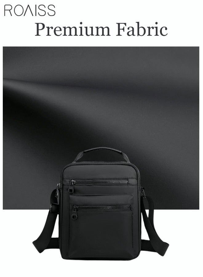 roaiss Minimalist Wear-Resistant Oxford Crossbody/Shoulder Bag with Adjustable Strap and Top Handle Multi-layer Functional New Trends Fashion Handbag for Men Solid Black, Casual Commuting Tote Bag - Image 4