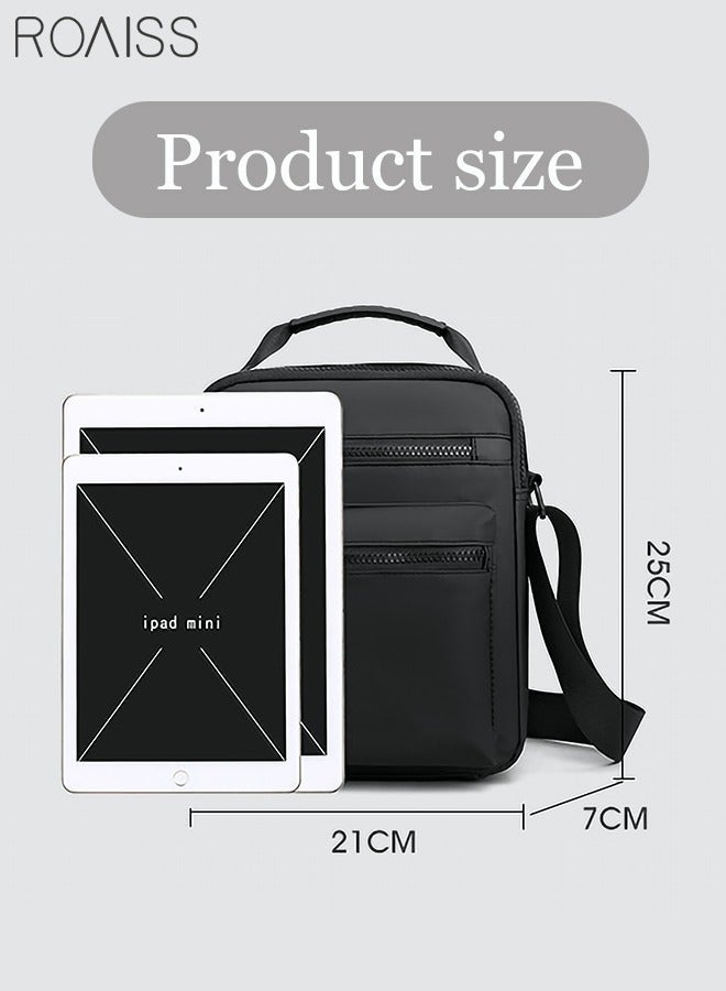 roaiss Minimalist Wear-Resistant Oxford Crossbody/Shoulder Bag with Adjustable Strap and Top Handle Multi-layer Functional New Trends Fashion Handbag for Men Solid Black, Casual Commuting Tote Bag - Image 5