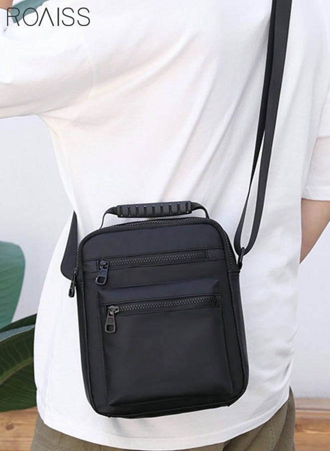 roaiss Minimalist Wear-Resistant Oxford Crossbody/Shoulder Bag with Adjustable Strap and Top Handle Multi-layer Functional New Trends Fashion Handbag for Men Solid Black, Casual Commuting Tote Bag - Image 1