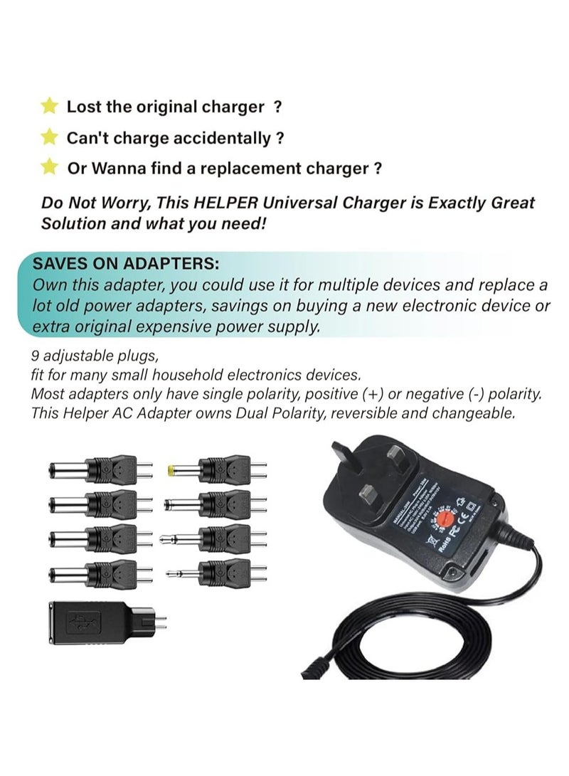 MUXUE Multi Voltage Power Adapter, Reversible Polarity 30W Universal 3V 4.5V 5V 6V 7.5V 9V 12V Power Supply Adapter Charger for Keyboard Routers Speakers Pedals CCTV Cameras TV Box Audio - Image 2
