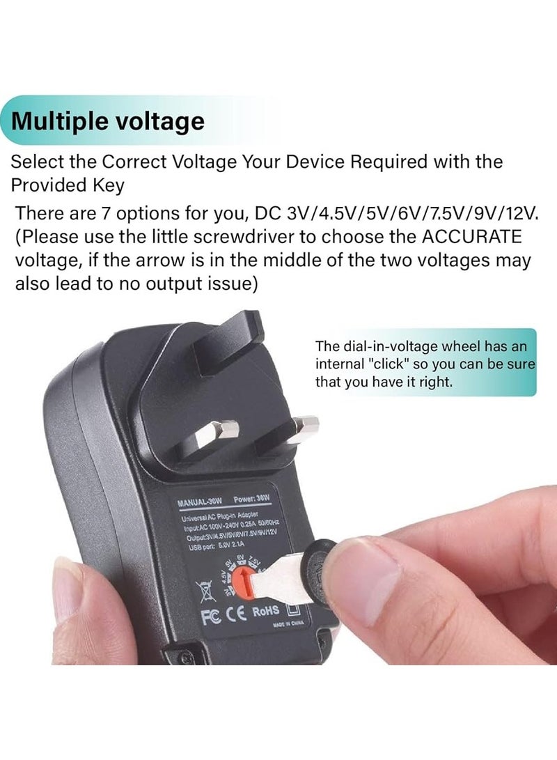 MUXUE Multi Voltage Power Adapter, Reversible Polarity 30W Universal 3V 4.5V 5V 6V 7.5V 9V 12V Power Supply Adapter Charger for Keyboard Routers Speakers Pedals CCTV Cameras TV Box Audio - Image 3