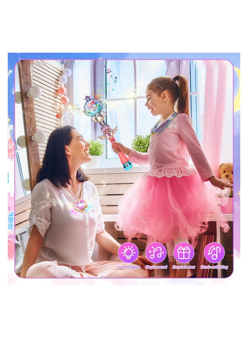 Excefore Princess Toys Light Up Magic Wand for Girls, Fairy Wand and Necklace with Spinning LED Light and Sound, Girl Birthday Party Favors, Gifts for Kids  - Image 3