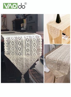 VAOdo Hollow Table Runner Hand Crocheted Table Flage Polyester Cotton Material Suitable for Coffee Table Long Table Home Decoration Beige 30 * 180CM  - Image 4