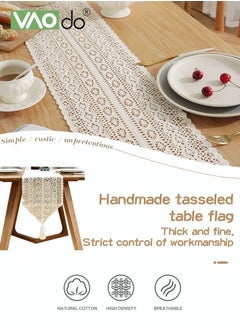 VAOdo Hollow Table Runner Hand Crocheted Table Flage Polyester Cotton Material Suitable for Coffee Table Long Table Home Decoration Beige 30 * 180CM  - Image 2