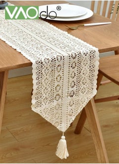 VAOdo Hollow Table Runner Hand Crocheted Table Flage Polyester Cotton Material Suitable for Coffee Table Long Table Home Decoration Beige 30 * 180CM  - Image 1