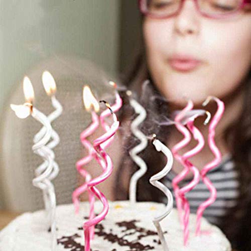 Infispace® Twisty Metallic Long Spiral Candles with Stand- Pack of 6 (Silver) - Image 4
