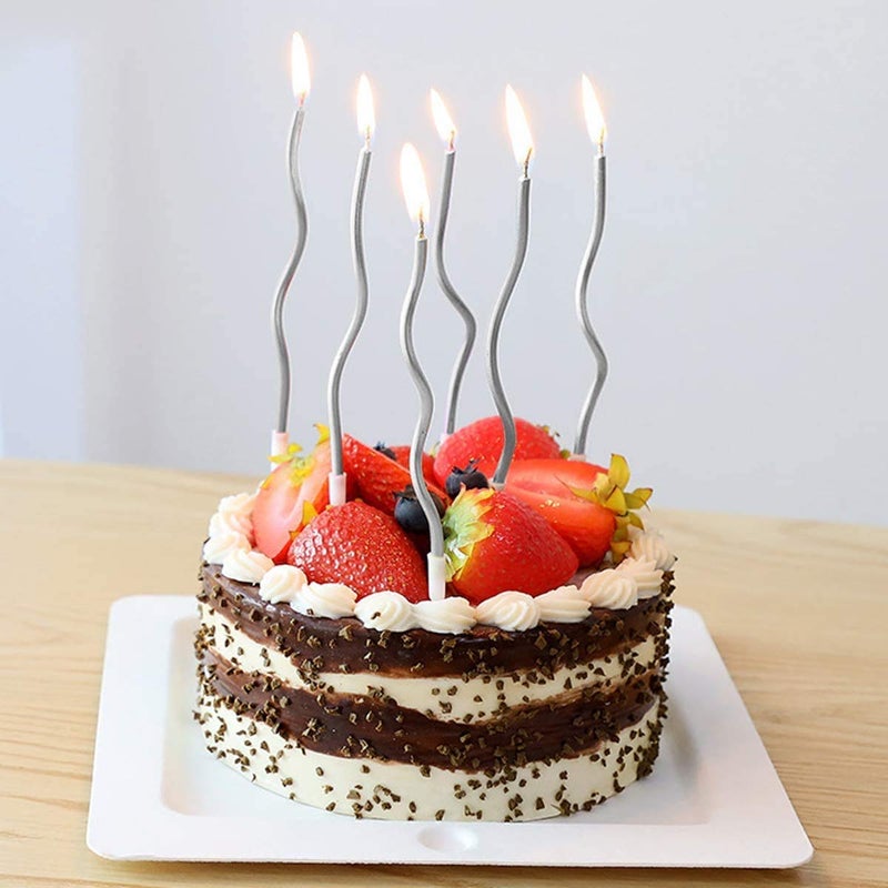 Infispace® Twisty Metallic Long Spiral Candles with Stand- Pack of 6 (Silver) - Image 5