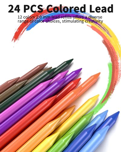 STAGEEK 21PCS Metal Mechanical Pencil Set, Art Lead Pencil 0.3, 0.5, 0.7, 0.9, 2mm Holder(HB 2H 2B 4B Color) with 10 Tubes Graphite Lead Refills Eraser with Case for Drafting Drawing Sketching - Image 4