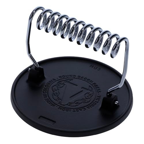 Victoria Round Cast-Iron Meat Press with a Wire Handle, Preseasoned with Flaxseed Oil, Made in Colombia - Image 1