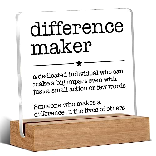 Oqtumes Appreciation Gifts for Leader Boss Mentor Coworker Teacher Difference Maker Gift Difference Maker Definition Clear Desk Decorative Sign Acrylic Sign With Wooden Stand for Desk Table Shelf - Image 1