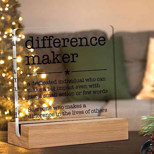 Oqtumes Appreciation Gifts for Leader Boss Mentor Coworker Teacher Difference Maker Gift Difference Maker Definition Clear Desk Decorative Sign Acrylic Sign With Wooden Stand for Desk Table Shelf - Image 3
