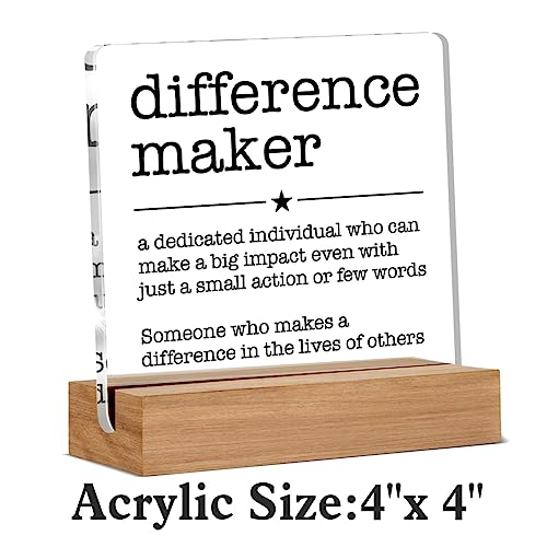 Oqtumes Appreciation Gifts for Leader Boss Mentor Coworker Teacher Difference Maker Gift Difference Maker Definition Clear Desk Decorative Sign Acrylic Sign With Wooden Stand for Desk Table Shelf - Image 2