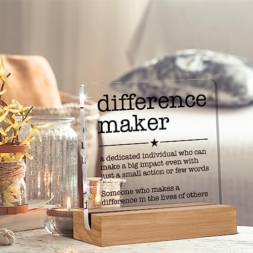 Oqtumes Appreciation Gifts for Leader Boss Mentor Coworker Teacher Difference Maker Gift Difference Maker Definition Clear Desk Decorative Sign Acrylic Sign With Wooden Stand for Desk Table Shelf - Image 4