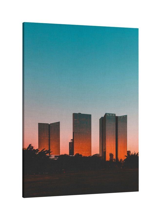 RKN Sun Set On Building Printed Framed Canvas Wall Art Blue/Orange/Black 60x80centimeter - Image 2