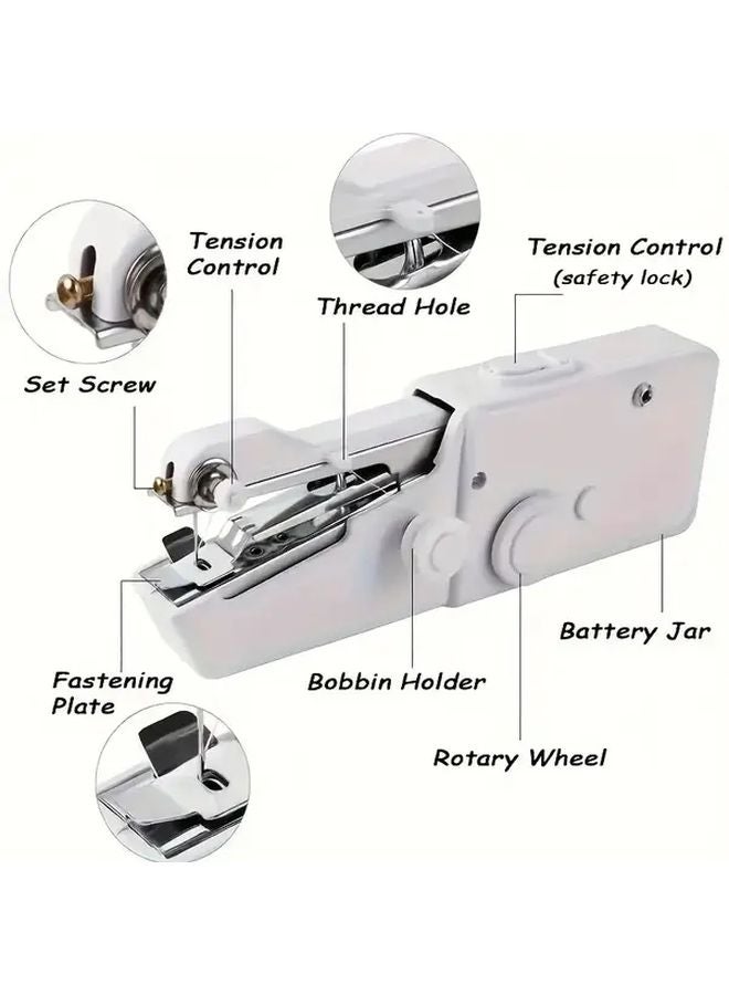 White Portable Handheld Sewing Machine Compact Battery Operated Stitch Tool - Image 5