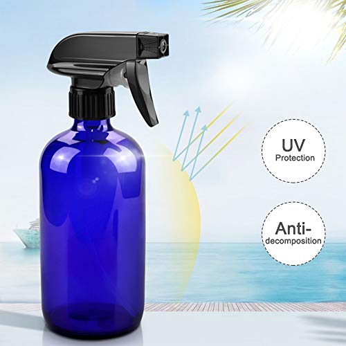 Worldgsb Glass Spray Bottles, 16oz Refillable Containers, Empty Boston Round Bottles with Labels & Adjustable Nozzle for Cleaning, Gardening, Aromatherapy, Pets, Plant, Hair -Blue (2 Pack) - Image 3
