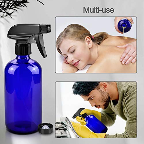 Worldgsb Glass Spray Bottles, 16oz Refillable Containers, Empty Boston Round Bottles with Labels & Adjustable Nozzle for Cleaning, Gardening, Aromatherapy, Pets, Plant, Hair -Blue (2 Pack) - Image 4