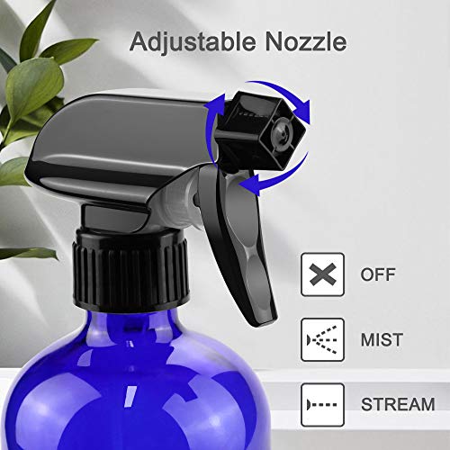 Worldgsb Glass Spray Bottles, 16oz Refillable Containers, Empty Boston Round Bottles with Labels & Adjustable Nozzle for Cleaning, Gardening, Aromatherapy, Pets, Plant, Hair -Blue (2 Pack) - Image 2
