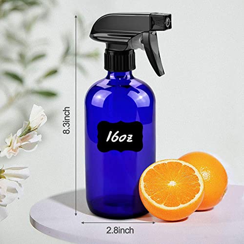 Worldgsb Glass Spray Bottles, 16oz Refillable Containers, Empty Boston Round Bottles with Labels & Adjustable Nozzle for Cleaning, Gardening, Aromatherapy, Pets, Plant, Hair -Blue (2 Pack) - Image 5