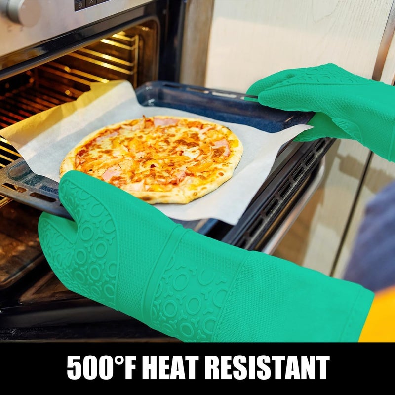 Rorecay 6pcs Oven Mitts and Pot Holders Sets Heat Resistant 500 Degrees, Non-Slip Silicone Hot Pads Potholders for Kitchen Baking Cooking, Extra Long Oven Gloves Quilted Liner, Jungle - Image 4
