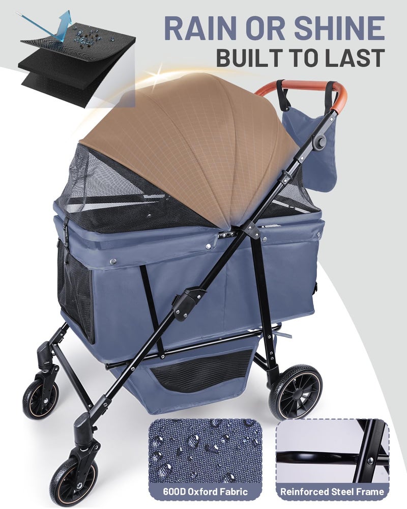 LUODIER Dog Stroller for Large & Medium Dogs, Pet Stroller for 2 Small Dogs, Extra Large Heavy Duty, Foldable Design, Adjustable Handle, with Pocket, Up to 132 lbs(Navy Blue) - Image 4