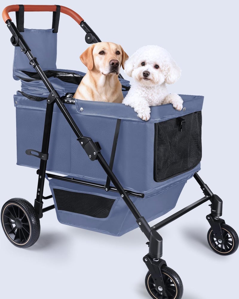 LUODIER Dog Stroller for Large & Medium Dogs, Pet Stroller for 2 Small Dogs, Extra Large Heavy Duty, Foldable Design, Adjustable Handle, with Pocket, Up to 132 lbs(Navy Blue) - Image 1