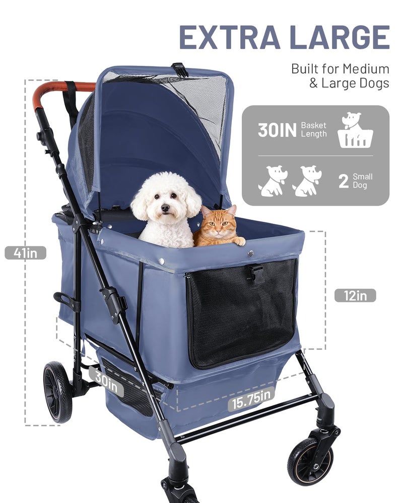 LUODIER Dog Stroller for Large & Medium Dogs, Pet Stroller for 2 Small Dogs, Extra Large Heavy Duty, Foldable Design, Adjustable Handle, with Pocket, Up to 132 lbs(Navy Blue) - Image 2