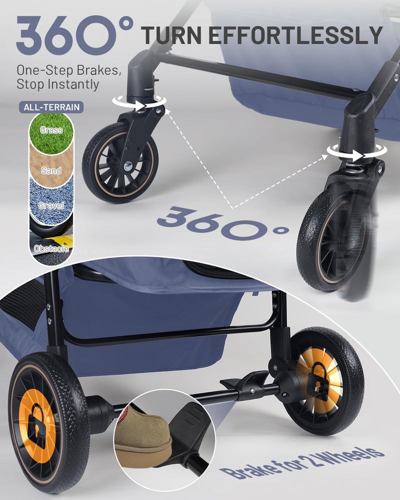 LUODIER Dog Stroller for Large & Medium Dogs, Pet Stroller for 2 Small Dogs, Extra Large Heavy Duty, Foldable Design, Adjustable Handle, with Pocket, Up to 132 lbs(Navy Blue) - Image 3