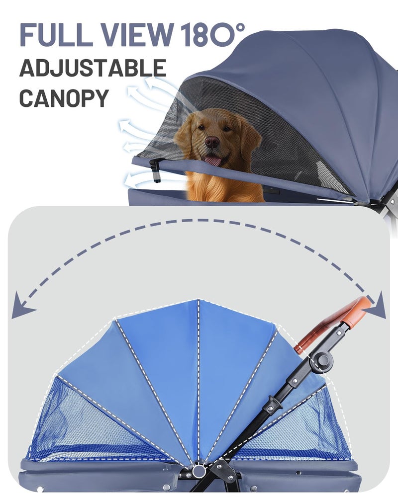 LUODIER Dog Stroller for Large & Medium Dogs, Pet Stroller for 2 Small Dogs, Extra Large Heavy Duty, Foldable Design, Adjustable Handle, with Pocket, Up to 132 lbs(Navy Blue) - Image 5