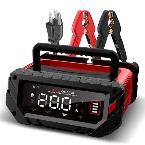 AORIKA 20-Amp Car Battery Charger, 12V/24V Smart Automotive Charger, Battery Maintainer, Trickle Charger for Car, Motorcycle, Boat, Lead-Acid, Lithium, LiFePo4 Battery - Image 1