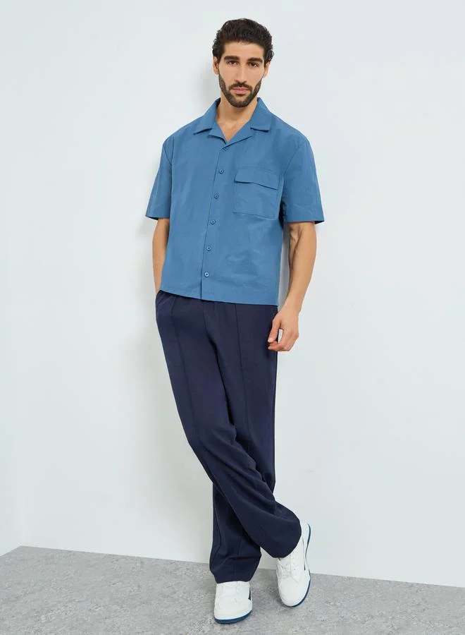 Styli Men Blue Resort Collar Oversized Shirt
