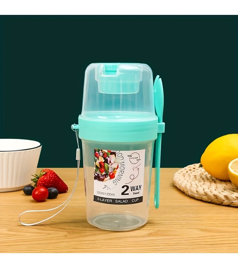 Blue Two Layer Salad Drainer Cup Portable Breakfast Cup For Office Workers Students Soup Cup And Milk Cup - Image 1