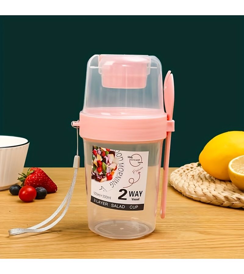Blue Two Layer Salad Drainer Cup Portable Breakfast Cup For Office Workers Students Soup Cup And Milk Cup - Image 2