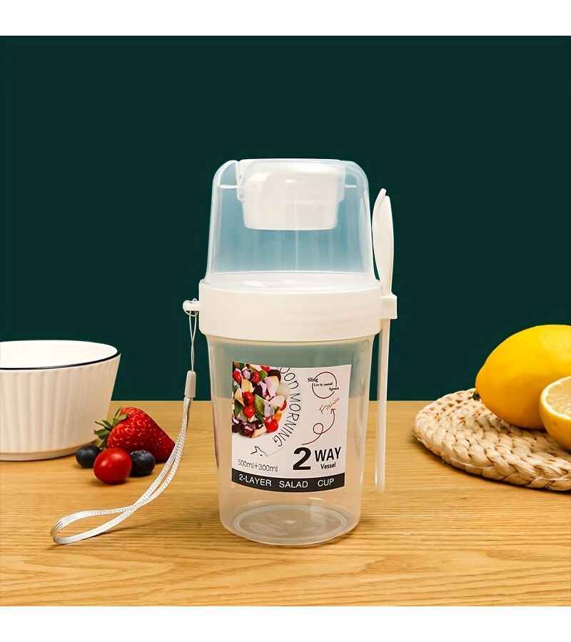 Blue Two Layer Salad Drainer Cup Portable Breakfast Cup For Office Workers Students Soup Cup And Milk Cup - Image 4